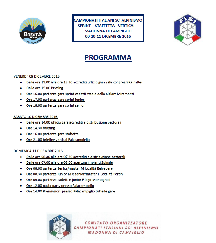 Programma Campionati Italiani Scialpinismo